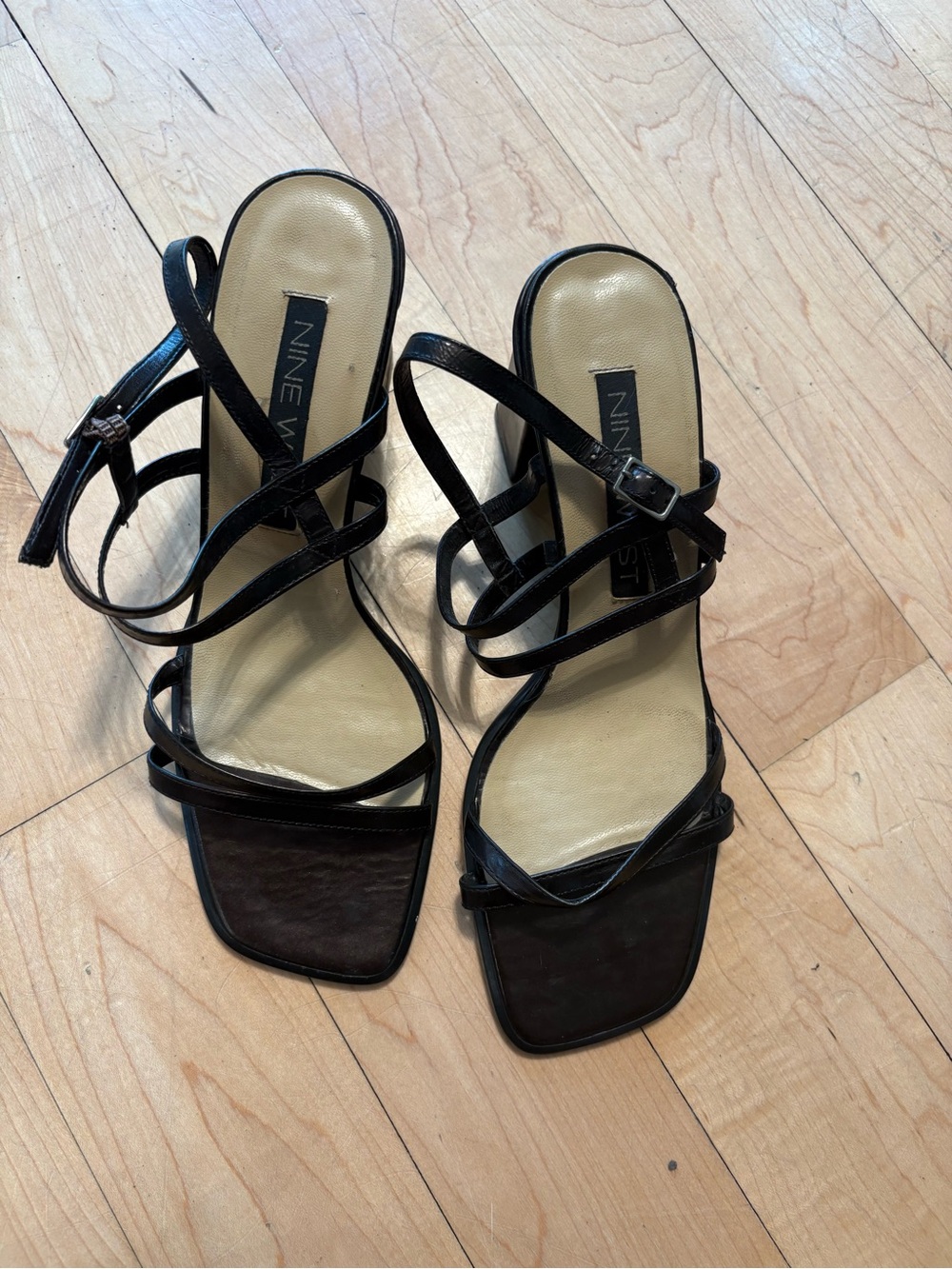 Nine West Chocolate brown Multi-Strap Square-Toe Sandals